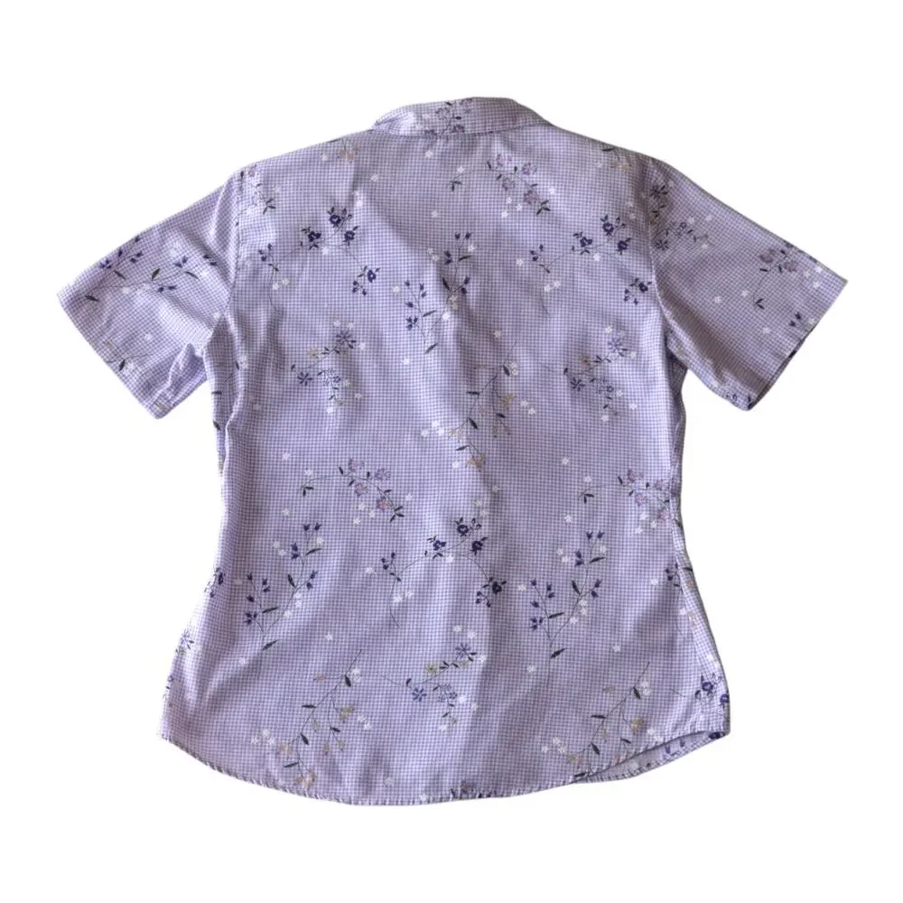 Vintage Tapestry Y2K Purple Gingham Floral Button Down - 90s Cottagecore